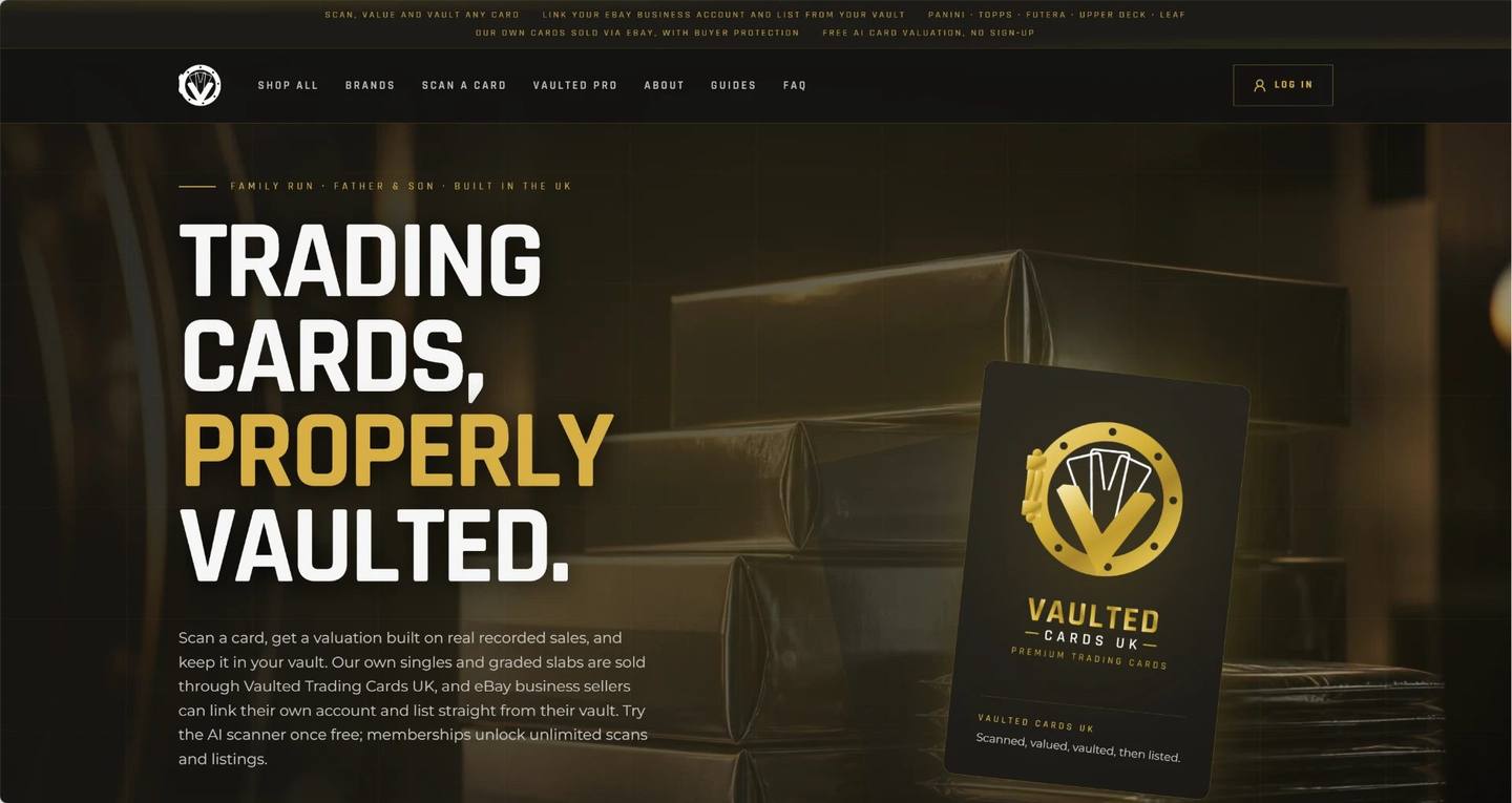 Vaulted Cards UK website homepage